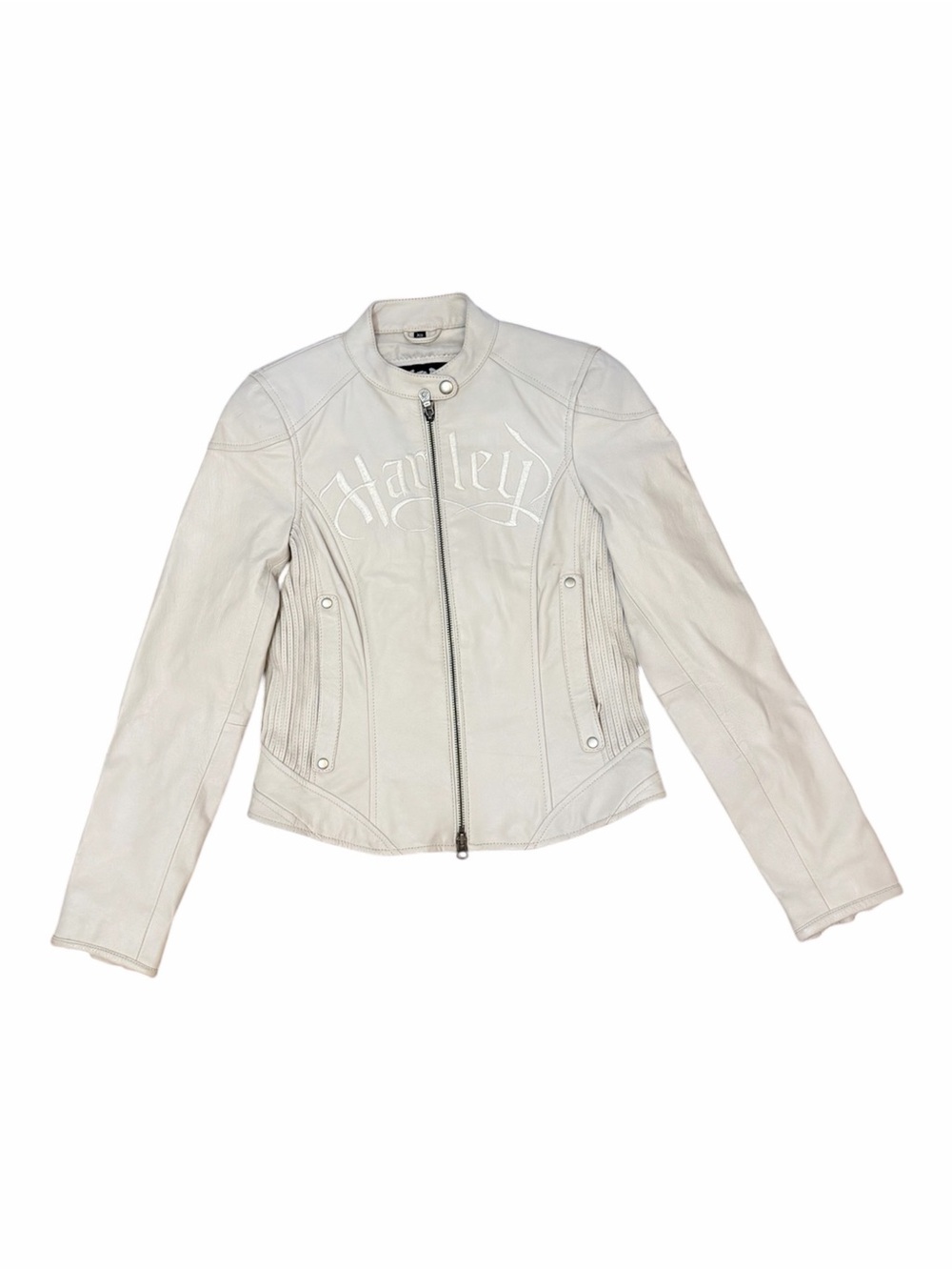 Vintage Harley-Davidson Y2K Beige Leather Moto Jacket Embroidered XS NWOT